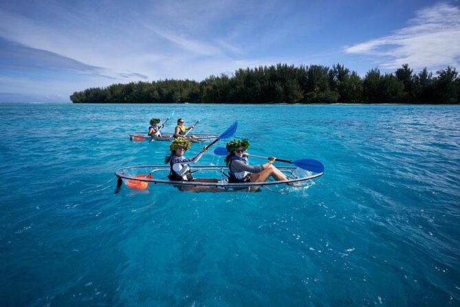 Eco guided excursion to the lagoon of Moorea in transparent kayak 1/2 day morning - Turtles, rays, sharks, and the snorkeling stop