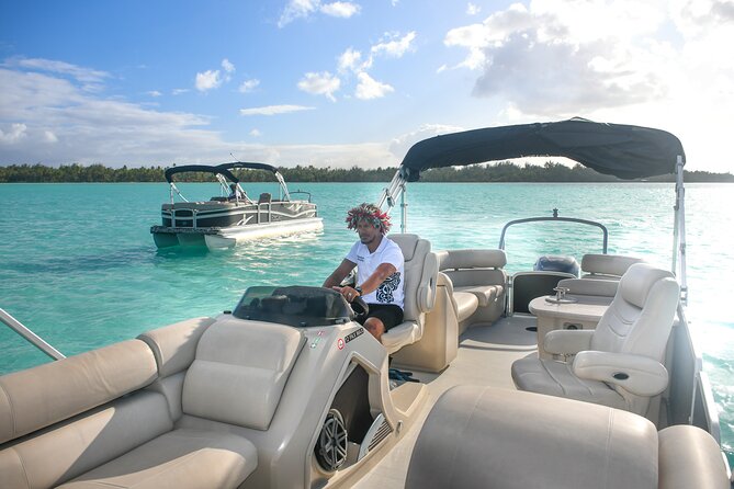 Toa Boat Bora Bora Private Lagoon tour On Majestic Pontoon Boat - Lounging, music, and the optional towed buoy