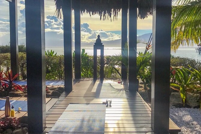 Yoga at sunrise at Sofitel Moorea, overlooking Tahiti - The view toward Tahiti and Sofitel’s bungalows