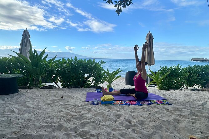 Yoga at sunrise at Sofitel Moorea, overlooking Tahiti - Sand, blocks, and the sound of the lagoon